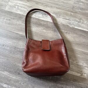 Fossil Brown Durable Leather Tote Bag City Handbag Top Button Closure Y2K